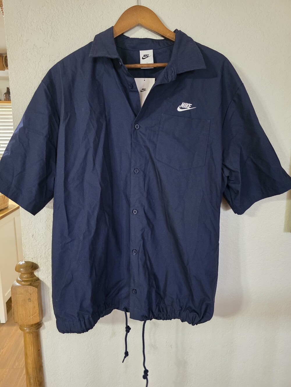 Nike Navy Short-Sleeve Button Up Cinched Shirt